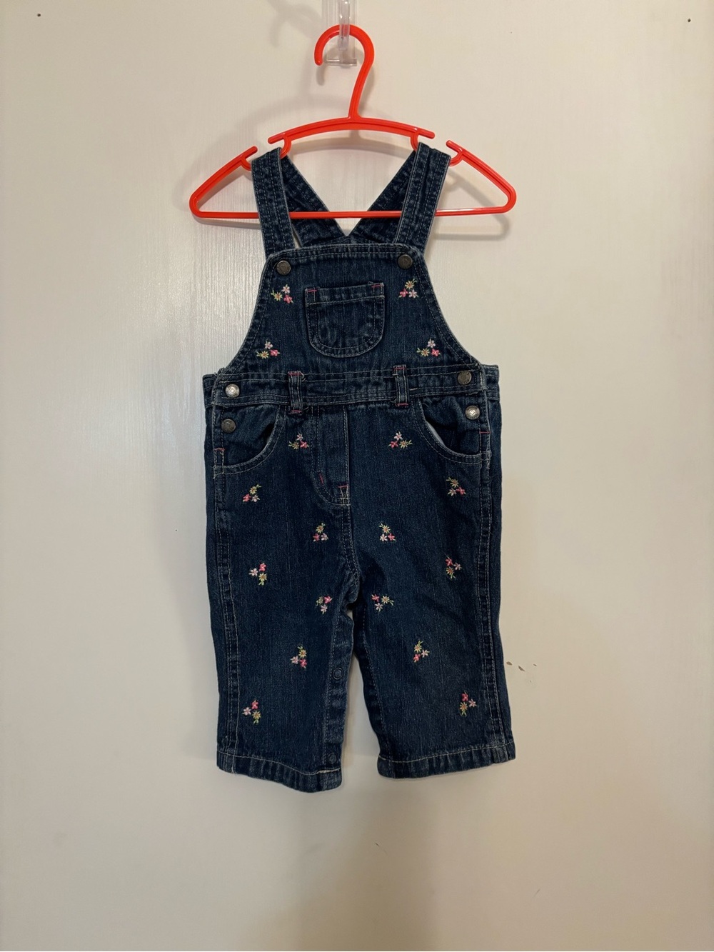 Embroidered Navy Denim Kids Overalls